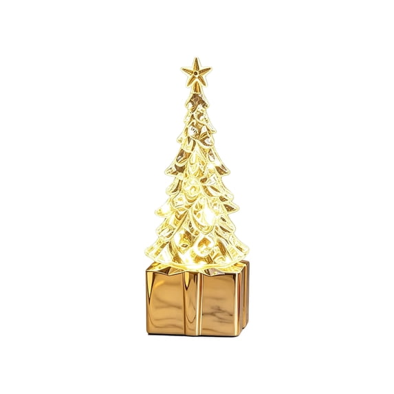 2026 Christmas Home Party Decoration 10cm Mini Christmas Tree Table Lamp LED Night Light With Gift Box Base Small Xmas Desktop Ornament For Window Sill Fireplace Holiday Decor Without Battery