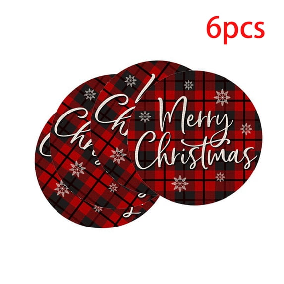 2026 Christmas Home Party Decoration 2D Flat Round Christmas Placemats Holiday Printed Table Mats Winter Decorative Cushion For Home Kitchen Dining Table Party Decoration