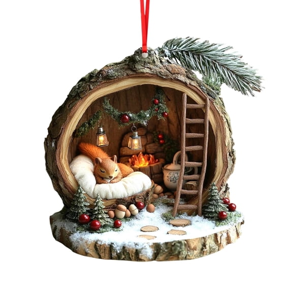 2026 Christmas Home Party Decoration Christmas Ornament Flat Acrylic Winter Woodlands Squirrels Snow Forest Hanging Holiday Gift Keepsake Decor For Christmas Tree Wreath Christmas