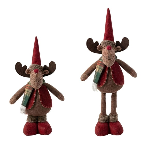 2026 Christmas Home Party Decoration Christmas Standing Decor Retractable Leg Reindeer Snowman Gnome Figurines Vintage Plaid Fabric Xmas Tabletop Ornaments For Home Fireplace Party Supplies