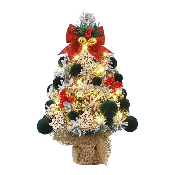 2026 Christmas Home Party Decoration Flocked Wintery Mini Tabletop Christmas Tree Before Lit Small Xmas Tree With Velvet Balls Ornaments Desktop Christmas Decor Christmas Celebration Party