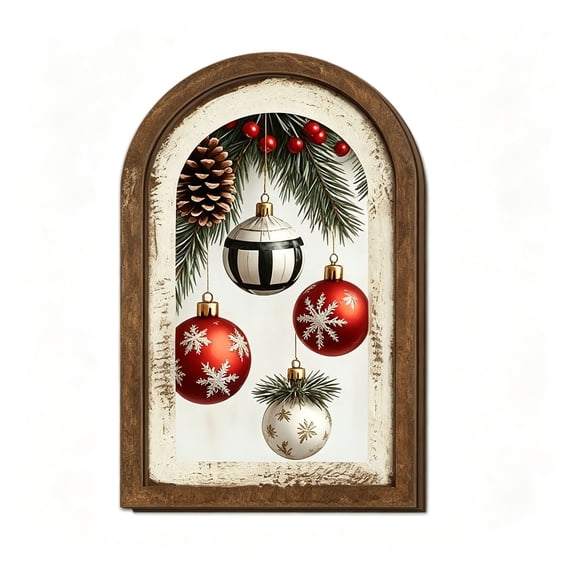 2026 Christmas Indoor Decoration Vintage Christmas Wooden Framed Sign. Arched Frame Xmas Wall Art. Tabletop Hanging Purpose Decor For Holiday Indoor Home Party Ornament