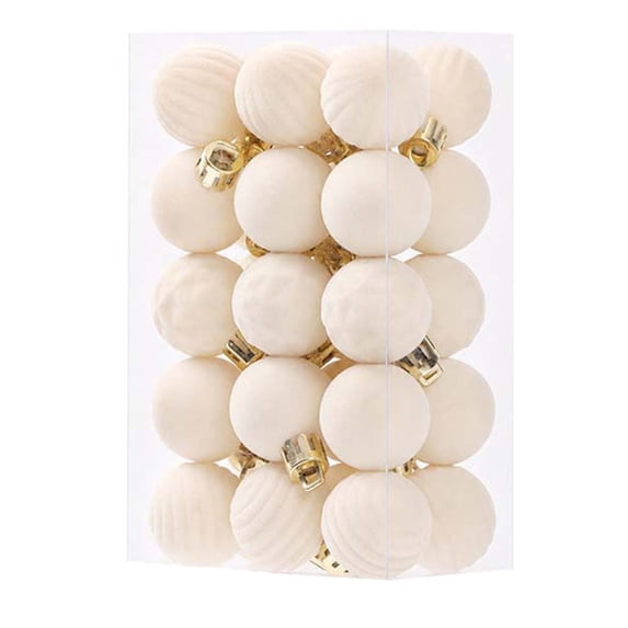 2026 Christmas Indoor Home Decor 30 Pack 3cm Mini Velvet Flocked Shatterproof Christmas Baubles, Ribbed Solid Hanging Ornaments for Xmas Tree Party Decor