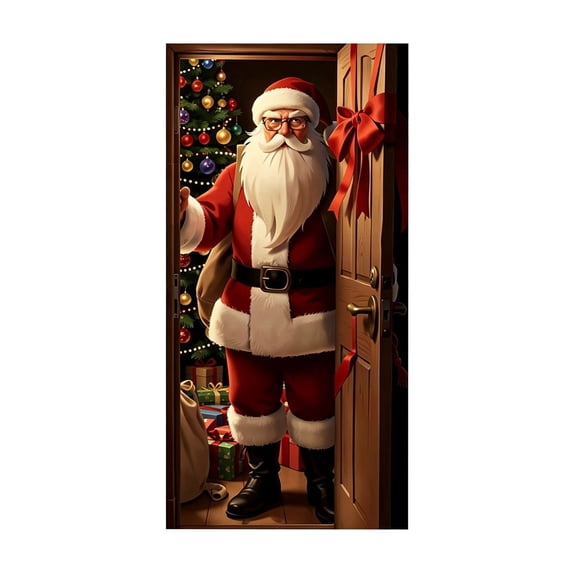 2026 Christmas Indoor Home Decor Santa Claus Open Door Christmas Door Cover Festive Front Door Decor