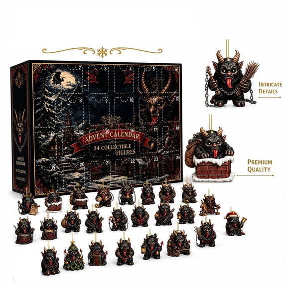 2026 Christmas Krampus Advent Calendar, 24-Day 2D Gothic Krampus Ornaments, Countdown Gift Box, 24 Pieces