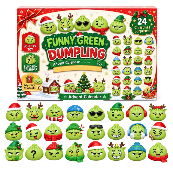 2026 Christmas Limited Green Monster Glitter Dumpling Squishy Advent Calendar, Green Dumpling Squishy with Box, Dumplings Squeeze Balls, Stocking Stuffers Party Favors