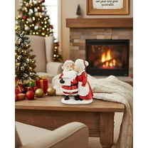 Christmas Mr. & Mrs. Santa Resin Set – 2-Piece Hand-Painted Figurines, Kissing Couple Vintage Red & White Decor for Mantel & Desk