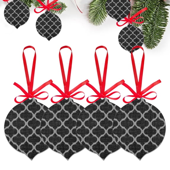2026 Christmas Ornaments 4 Pieces,Moroccan Black Geometric Lattice ...