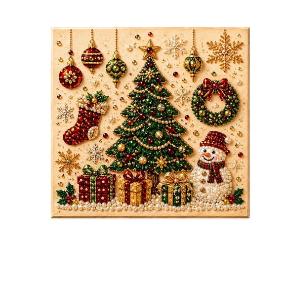 2026 Christmas Pearl Art Wall Decor 8x8 inch, Window Framed Christmas DIY Pearl Bead Painting Kits for Adult, Christmas Party Decorations for Home Wall Decor