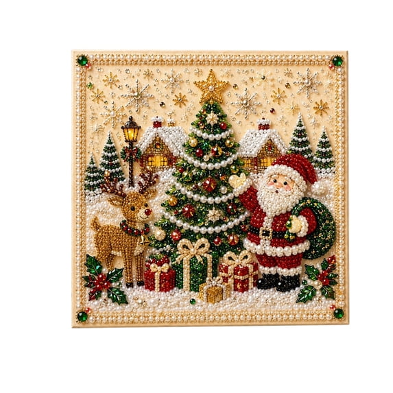 2026 Christmas Pearl Art Wall Decor 8x8 inch, Window Framed Christmas DIY Pearl Bead Painting Kits for Adult, Christmas Party Decorations for Home Wall Decor