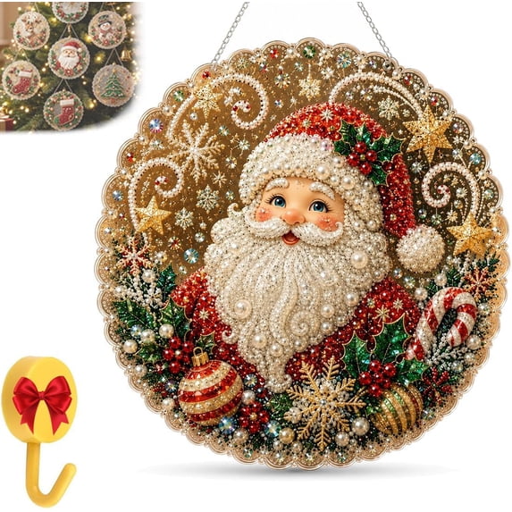 2026 Christmas Pearl Diamond Art Hanging Ornament Kit, Xmas Pearl Diamond Art Ornament Kit | DIY Holiday Hanging Decor, Double-Sided Display, Relaxing & Beginner-Friendly,Holiday Wreath