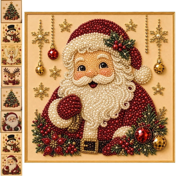 2026 Christmas Pearl Diamond Painting Art DIY Kit, 3D Pearl Beads Art Craft Kits for Adults & Beginner, Gemstone Diamond Dot Beads for Home Wall Decor