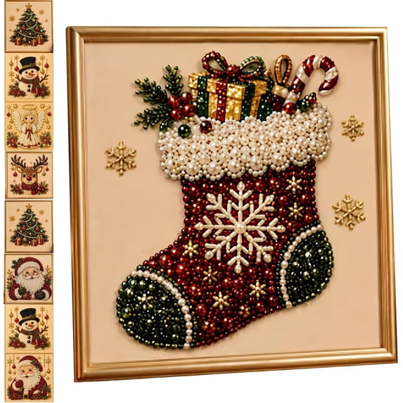 2026 Christmas Pearl Diamond Painting Art DIY Kit, 3D Pearl Beads Art Craft Kits for Adults & Beginner, Gemstone Diamond Dot Beads for Home Wall Decor