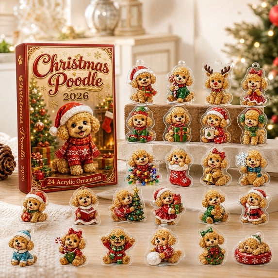 2026 Christmas Poodle Advent Calendar – 24-Piece Adorable Puppy Acrylic ...