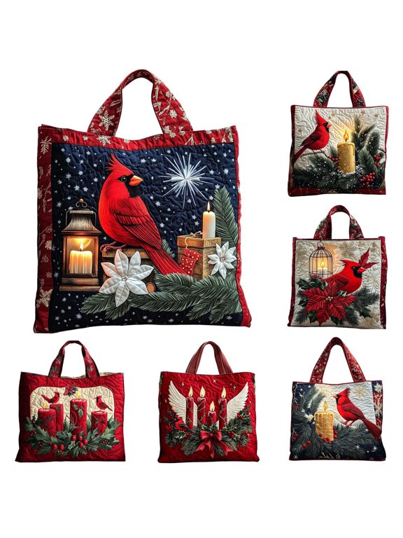 2026 Christmas Quilted Tote Bag, 3D Embossed Winter Holiday Pattern Large Capacity Handbag, Reusable Quilt Shopping Tote for Women