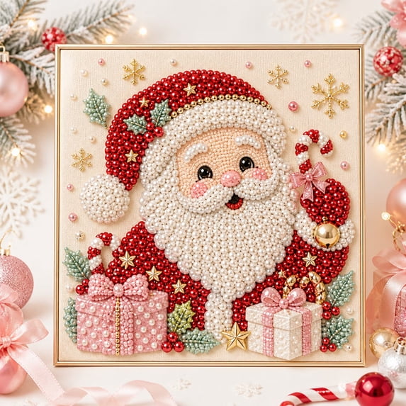 2026 Christmas Santa Pearl Painting Kits for Adults, 3D Vintage Santa Diamond Art With Frame, Bead Painting Kit Hang Wall Art Holiday Decor, Craft Lovers Ideal As A Handmade Holiday Gifts