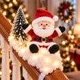 thumbnail image 1 of 2026 Christmas Santa’s Snowy Staircase Lighted Railing Decor with Soft Snowy Base and Cute Santa Figurine, for Farmhouse Living Room Stairwell Christmas Holiday Decor, 1 of 4