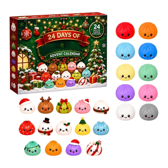 2026 Christmas Squishy Advent Calendar, 24-Day Mystery Dumpling Countdown with Mini Squishies Soft Slow Rising Sensory Fidgets for Stress Relief, Stocking Stuffers and Holiday Gifts, Xmas Party