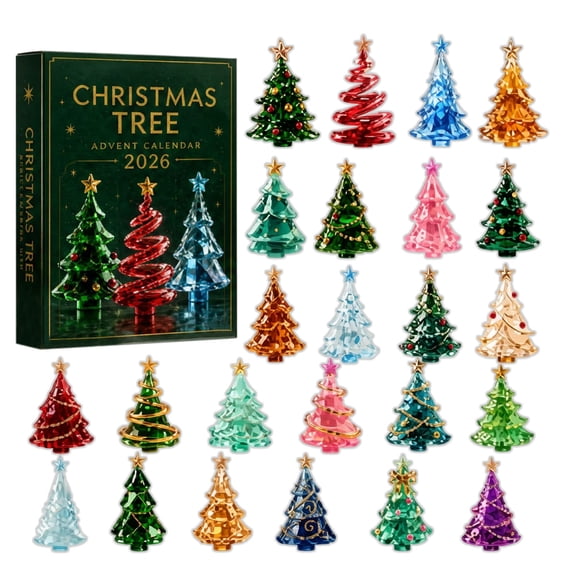 2026 Christmas Tree Advent Calendar Acrylic Ornament Blind Box Set, Single-Sided Printed Countdown Pendants for Holiday Home Decor and Adult Collectible Gift