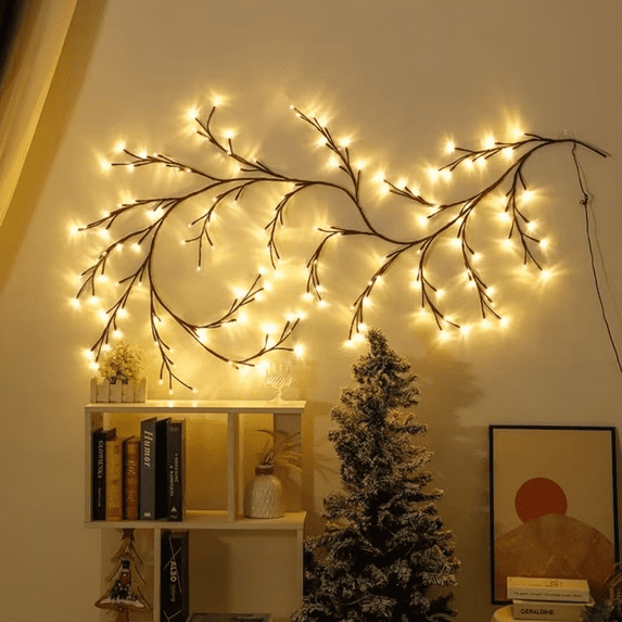 2026 Christmas Warm White LED Willow Branch Rattan Lantern Decorative Night Light, USB Powered Flexible Willow Branch Light with Remote Control for Christmas Living Room and Bedroom Decor