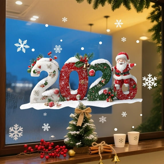 2026 Christmas Window Clings, New Years Eve Window Decorations,Light Blue Snowflake Ice DIY Double-Sided Window Stickers Suitable for Windows Glass Door Home Office