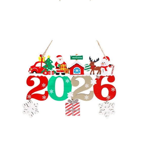2026 Christmas Wooden Door Hanger, Rustic Natural Wood With Santa Reindeer Car Gift Patterns, Festive Welcome Decoration For Front Door Indoor Wall And Classroom