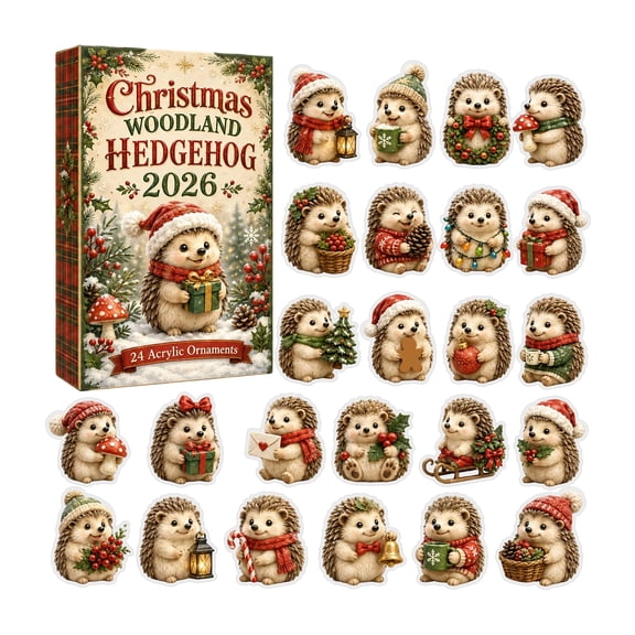 2026 Christmas Woodland Hedgehog Advent Calendar, 24 Days Xmas Countdown Calendar Cute Hedgehog 2D Acrylic Ornaments, Collectible Surprise Gift Box Stocking Stuffer
