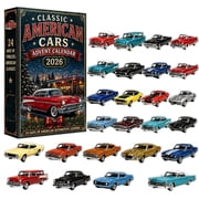 2026 Classic American Cars Advent Calendar, 24 Days Xmas Countdown Calendar Vintage American Classic Car 2D Acrylic Ornaments, Surprise Gift Box Stocking Stuffer for Car Lovers