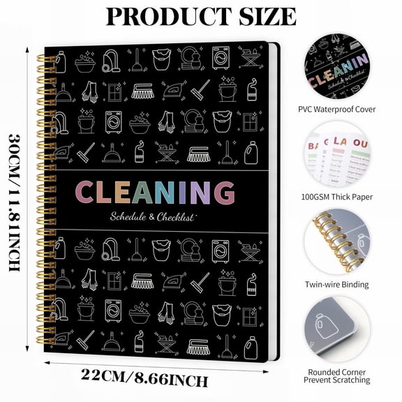 2026 Cleaning Planner Notebook for Home Organization, Daily Weekly Monthly Schedule Checklist Journal for Household Tasks, ADHD Friendly Planner for Adults Women, Black