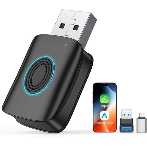 2026 -Click Disconnect   Adapter, A9 Chip, 3s Auto Connect, WiFi5.8 BT5.8, Wired to ,  Phone Switching, iOS10+/Android 10+, Fits OEM Wired