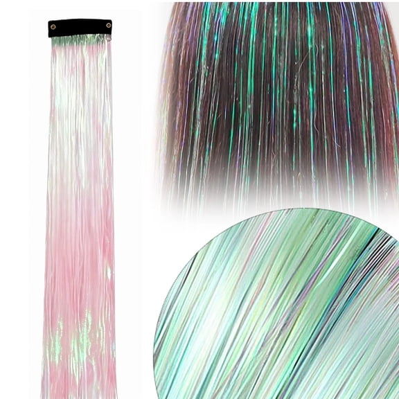 2026 Clip-In Hair Tinsel Extensions – 20” Glitter Rainbow Synthetic Strands for Women, Girls & Party Hairstyles, Pink (Plastic)