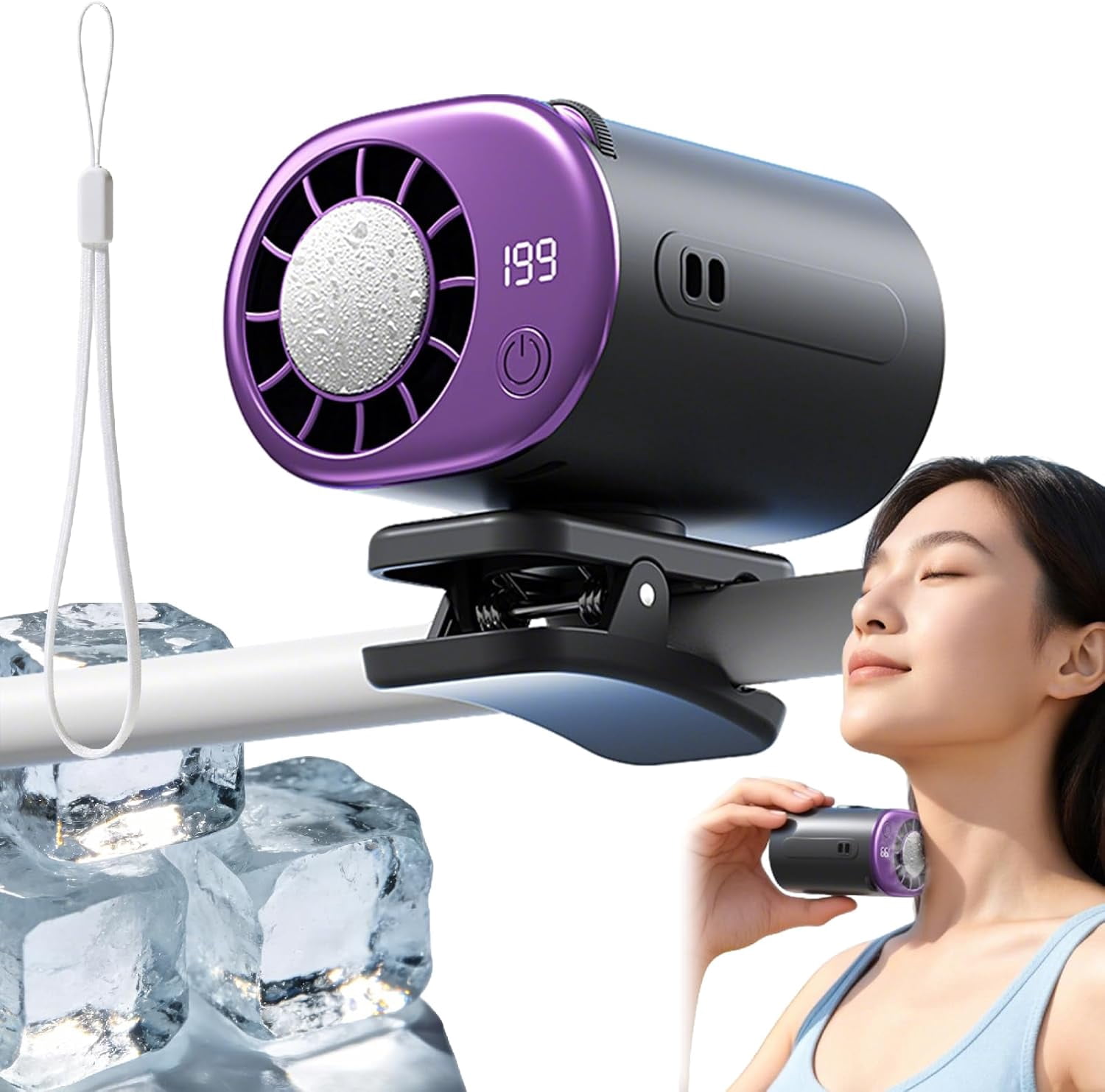 2026 Clip On Car Fan with 16℃ Semi-Cooling Air Conditioner, 199 Speeds USB Rechargeable Portable Stroller Desk Cooler with Smart LED Display