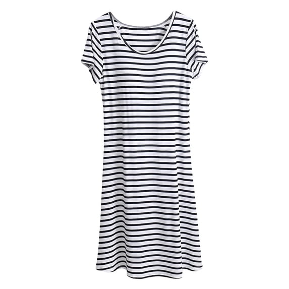2026 Clothing Short Sleeve Cotton Night Shirt Crew Neck Womens Plus Size Striped Pajama Dress Built-In Support Soft Lightweight Home Nightgown Breathable Cool