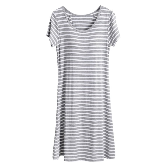 2026 Clothing Short Sleeve Women's Nightgowns Crew Neck Plus Size Womens Striped Nightwear with Supports Soft Lightweight Home Nightgown Breathable Cool