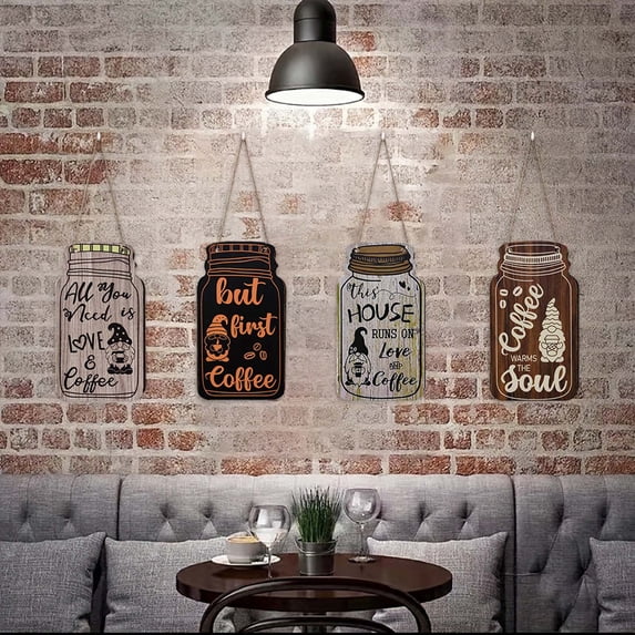 2026 Coffee Bar Decor Set of 4,Farmhouse Kitchen Decor Wooden Coffee Sign,Vintage Rustic Kitchen Wall Decor for Kitchen Home Living Room