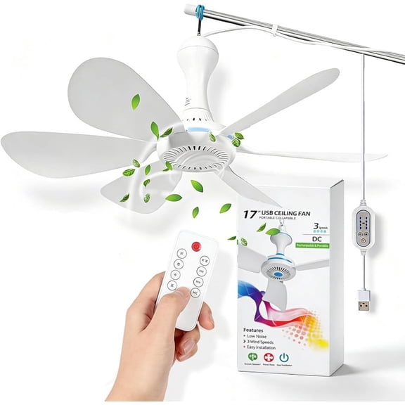 2026 Collapsible Ceiling Fan for Cruise Ship, Cruise Ceiling Fan USB, Collapsible Portable Ceiling Fan, 6 Blade Quiet Small Dc Plug in Hanging Fan, Adjustable 4 Speed
