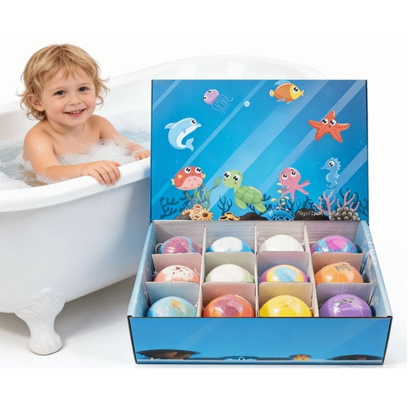 2026 Colorful Bath Bomb Gift Set, 12 Fizz Balls with Surprise Ocean Figurines
