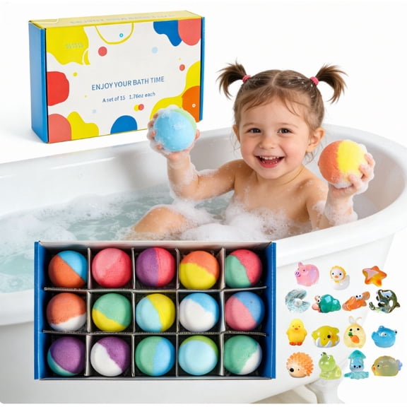 2026 Colorful Bath Bomb Gift Set, 15 Fizz Balls with Surprise Small animals Figurines