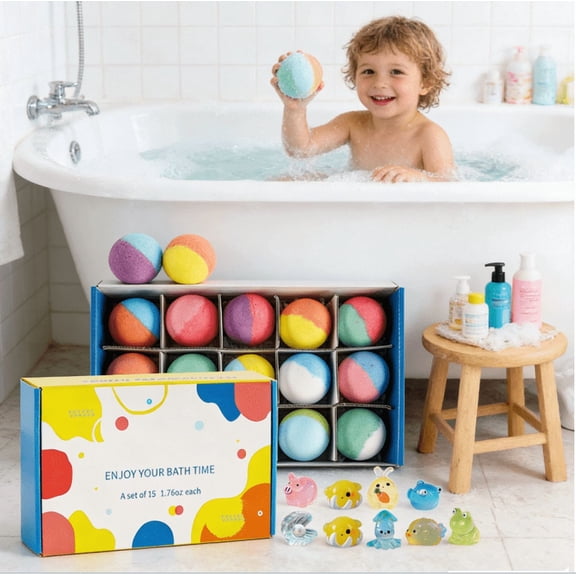2026 Colorful Bath Bomb Gift Set, 15 Fizz Balls with Surprise Small animals Figurines