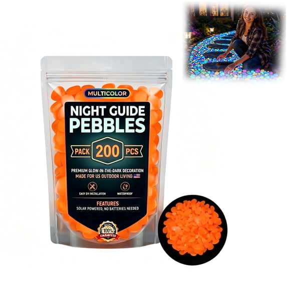 2026 Colorful Glow-in-the-Dark Garden Stones, Luminous Pebbles Rainbow Glowing Rocks for Outdoor Landscaping, Walkway & Aquarium Decor(Orange, 1pc)