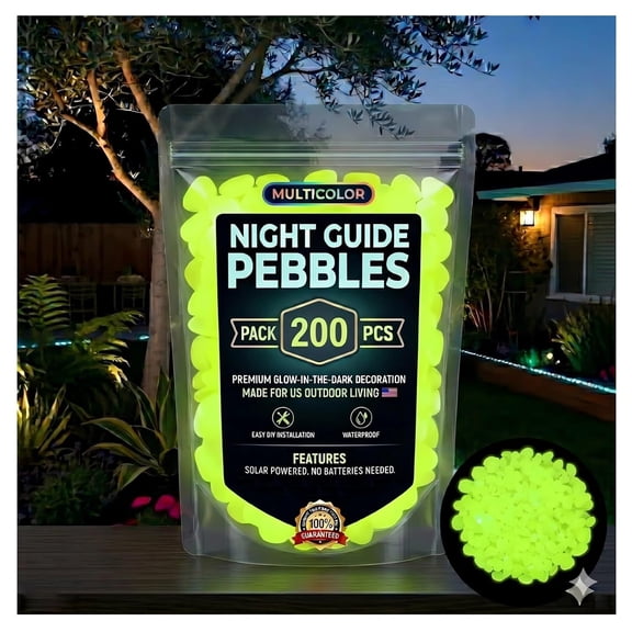 2026 Colorful Glow-in-the-Dark Garden Stones Night Guide Luminous Pebbles Rainbow Glow in the Dark Stepping Rocks Outdoor Landscaping Decor Glowing Stones Fish Tank Aquarium Decorations (200, Yellow)