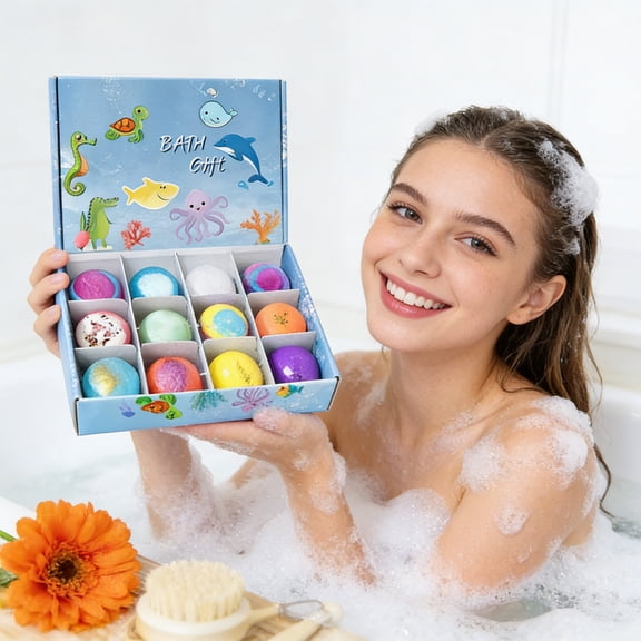 2026 Colorful Ocean Bath Bomb Gift Set, Fizz Balls with Surprise Ocean Figurines,Bath Balls With Hidden Animal Toys Inside,12PCS