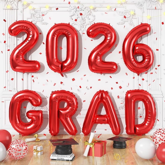2026 Congratulations Grad Balloons, 16 Inch Red 2026 GRAD Foil Balloons Banner Sign Sign for for Graduation Decorations 2026, College High School Class of 2026 Graduate Congrats Party Decor Supplies