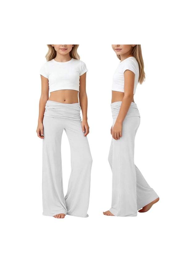 2026 Coral Fold Over Yoga Pants, On-Trend Solid Wide Leg Loose Fit Lounge Pants with Ruched Waist, for Yoga Sports Everyday