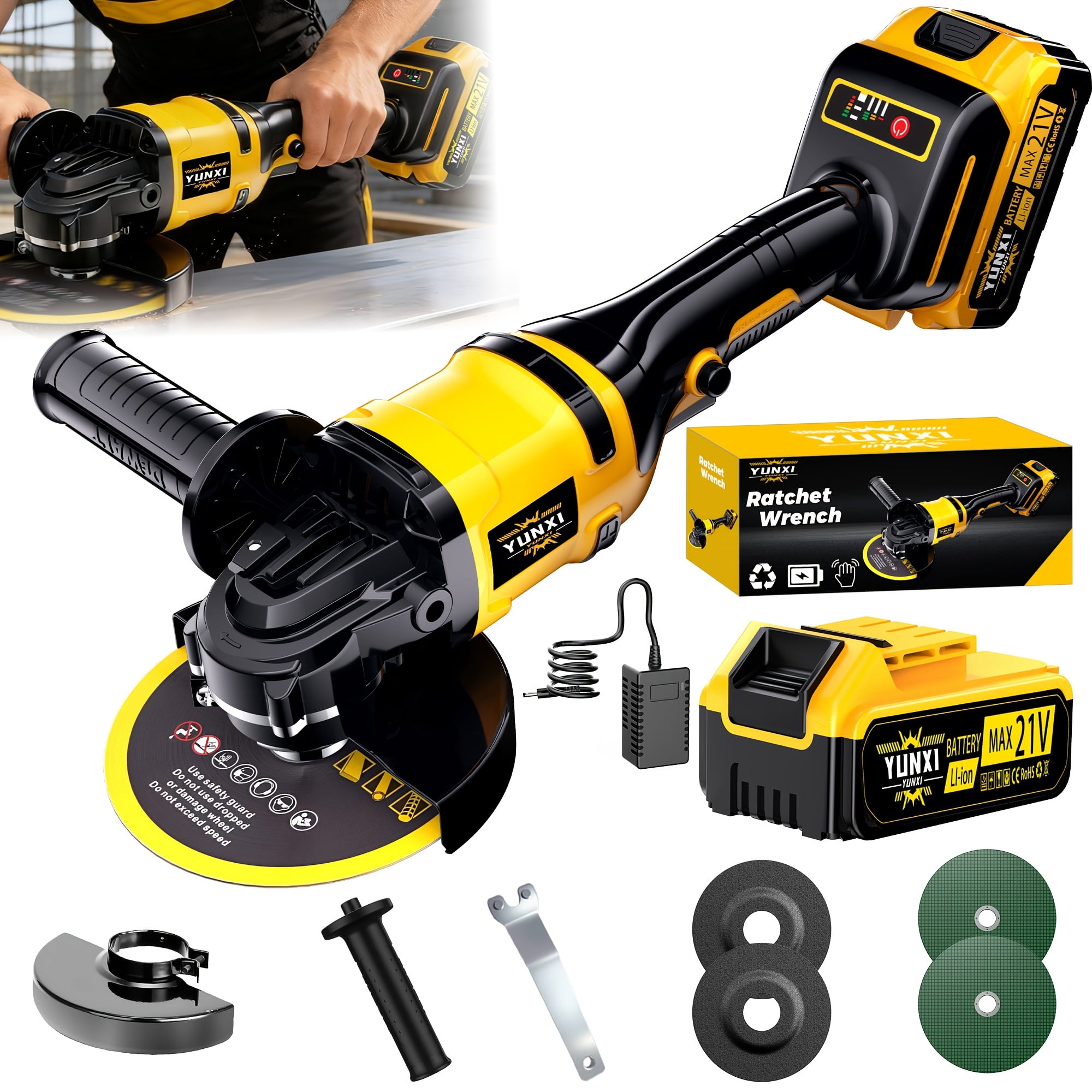 2026 Cordless Angle Grinder, Lightweight Ergonomic Handheld Grinder for Wood Metal Polishing Home DIY