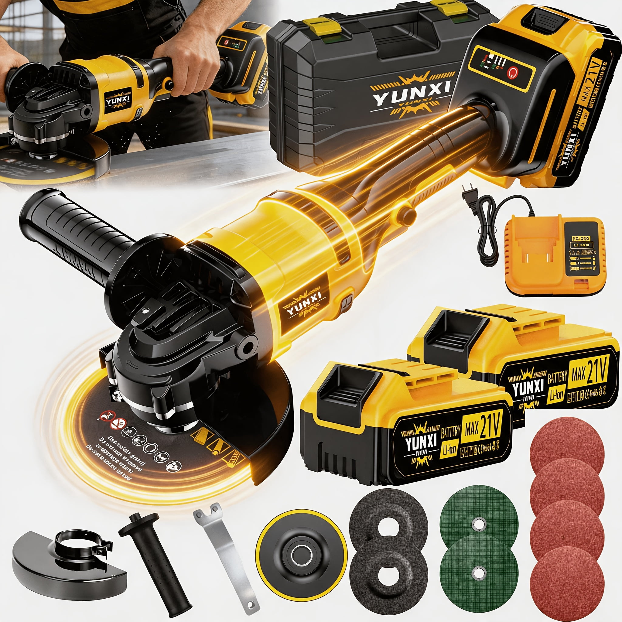 2026 Cordless Angle Grinder, Lightweight Ergonomic Handheld Grinder for Wood Metal Polishing Home DIY