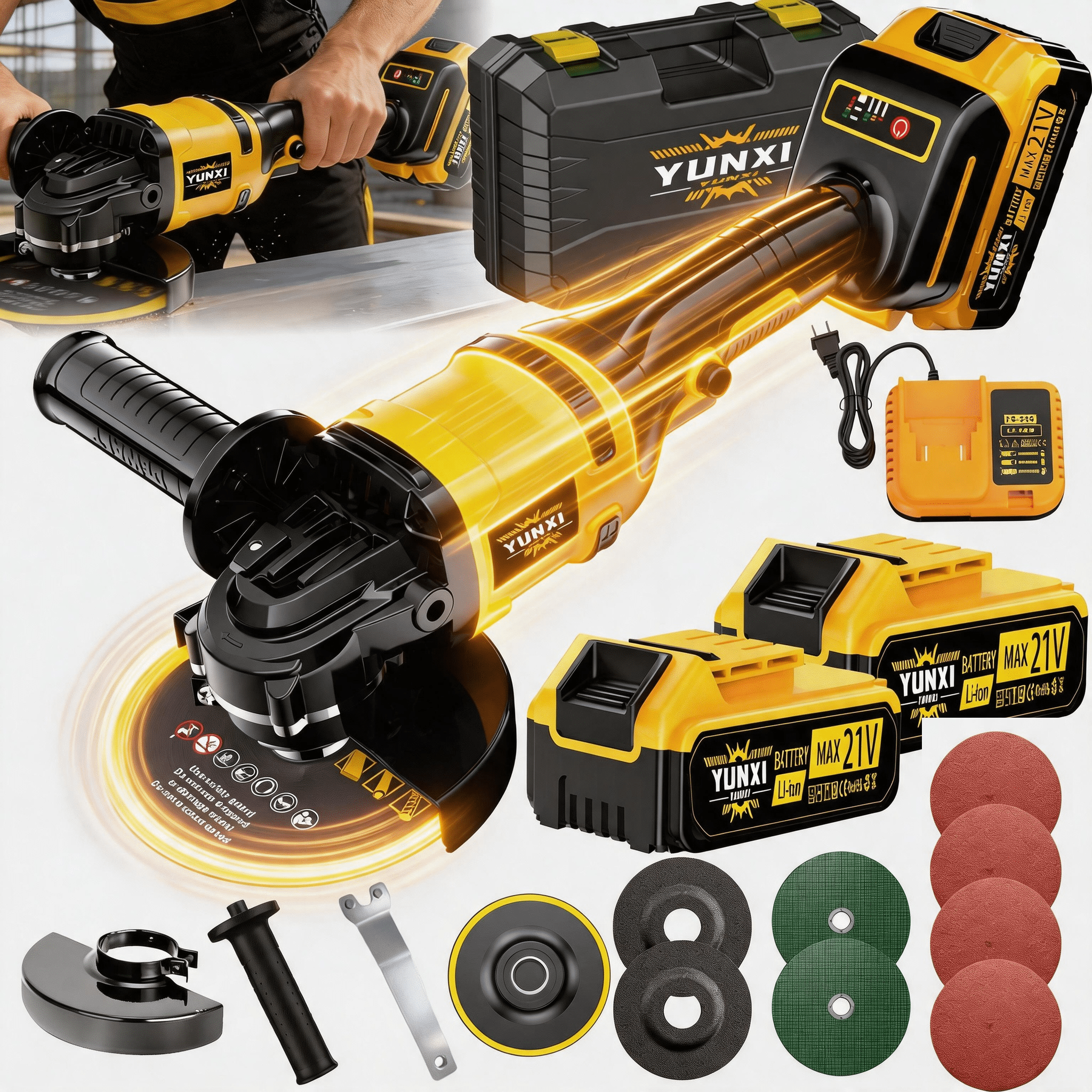2026 Cordless Angle Grinder, Lightweight Handheld Grinder for Wood Metal Polishing & DIY