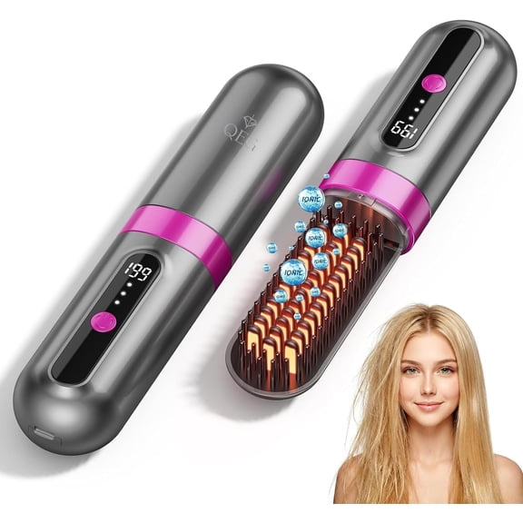 2026 Cordless Hair Straightener Brush, 300M Negative Ionic Anti-Frizz, Fast Heating, 3 Temp, 4000mAh Type-C, Portable Travel Styling Tool for Women