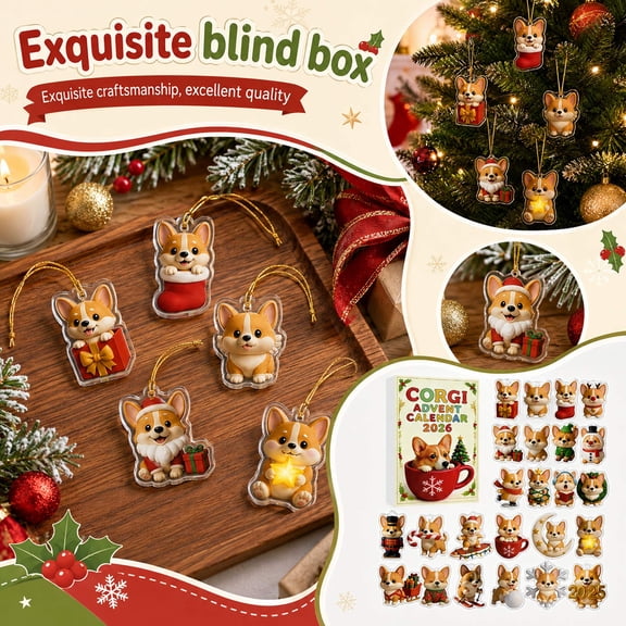 2026 Corgi Christmas Advent Calendar, 24 Pcs Acrylic Dog Ornaments Set, Cute Puppy Hanging Decorations for Xmas Tree, Holiday Countdown Gift for Dog Lovers & Kids, Stocking Stuffers