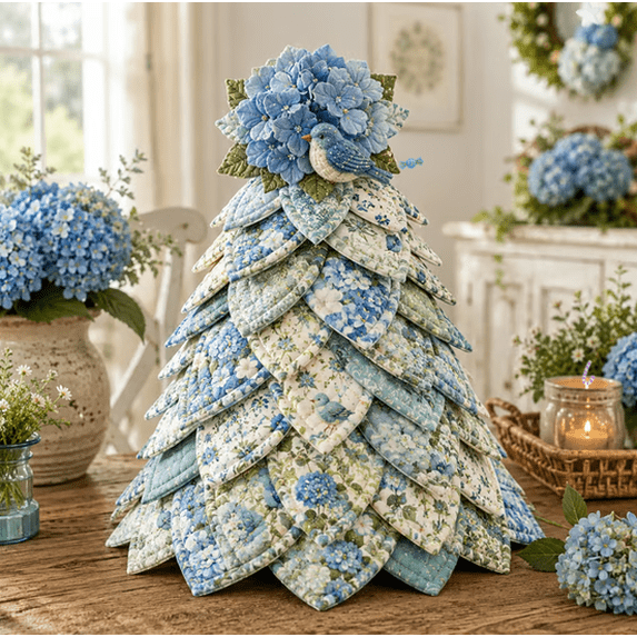 2026 Cottage Garden Quilted Fabric Tree DIY Sewing Kit, Layered 3D Fabric Petal Craft Project for Beginners, Handmade Floral Home Decor for Mantel Shelf Tabletop Display